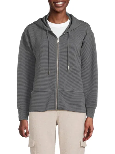 Dkny Sport Women's Ribbed Hooded Jacket In Turbulence