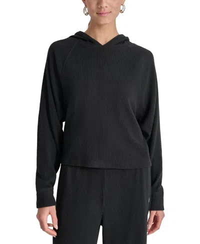 Dkny Sport Women's Ribbed Hoodie Pullover In Black