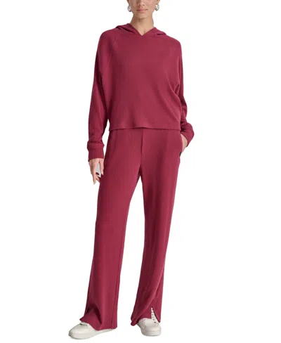 Dkny Sport Women's Ribbed Hoodie Pullover In Burgundy