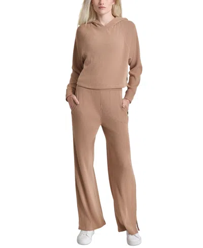 Dkny Sport Women's Ribbed Hoodie Pullover In Praline