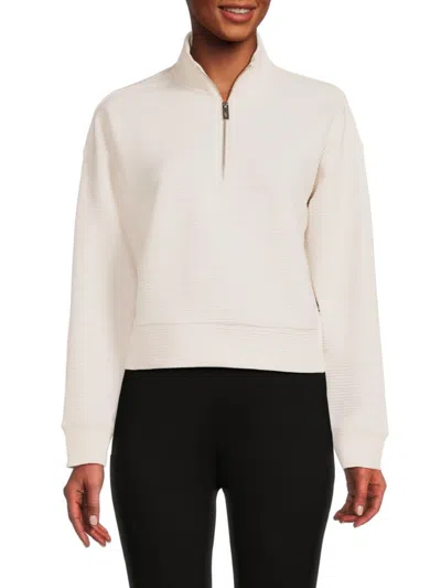 Dkny Sport Women's Ribbed Quarter Zip Pullover In Sand