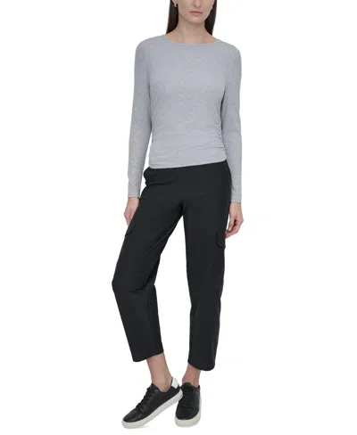 Dkny Sport Women's Ribbed Ruched Top In Pearl Grey