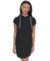 Dkny Sport Women's Roll-sleeve Hooded Sneaker Dress In Black