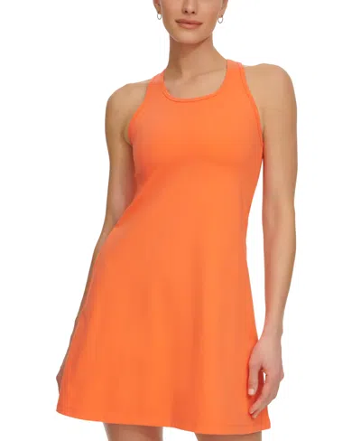 Dkny Sport Women's Round-neck Keyhole-back Tennis Dress In Hot Coral