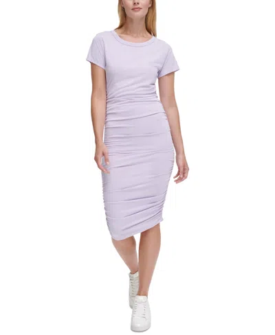Dkny Sport Women's Ruched Short-sleeve Dress In Lavender