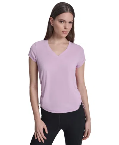 Dkny Sport Women's Ruched Side Seams V-neck Tech T-shirt In Purple