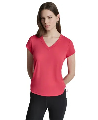 Dkny Sport Women's Ruched Side Seams V-neck Tech T-shirt In Pink