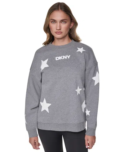 Dkny Sport Women's Scattered Flocked Star Tribeca Long-sleeve Cotton-blend Pullover In Gray