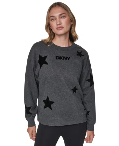 Dkny Sport Women's Scattered Flocked Star Tribeca Long-sleeve Cotton-blend Pullover In Gray