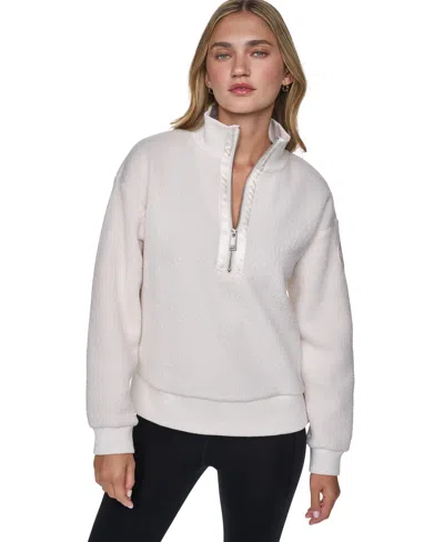 Dkny Sport Women's Sherpa Mock Neck Half-zip Pullover In White