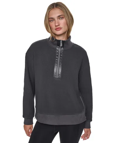 Dkny Sport Women's Sherpa Mock Neck Half-zip Pullover In Gray