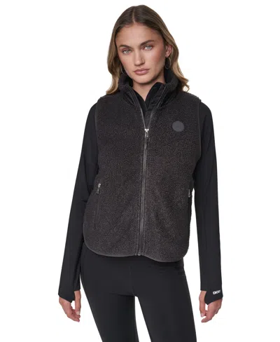 Dkny Sport Women's Sherpa Mock-neck Jacket With Woven Piecing In Gray