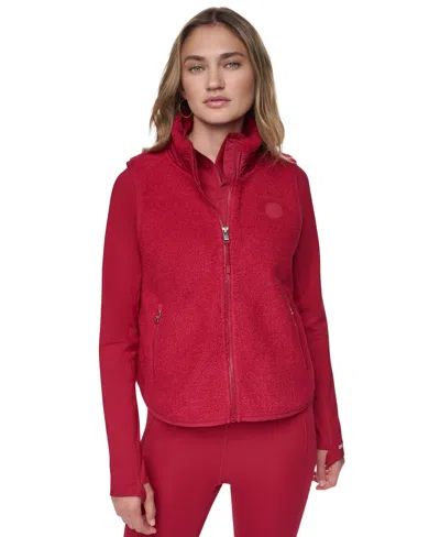 Dkny Sport Women's Sherpa Mock-neck Jacket With Woven Piecing In Animal Print