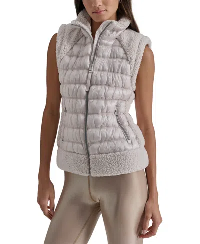 Dkny Sport Women's Sherpa-trim Zip-front Puffer Vest In Oat
