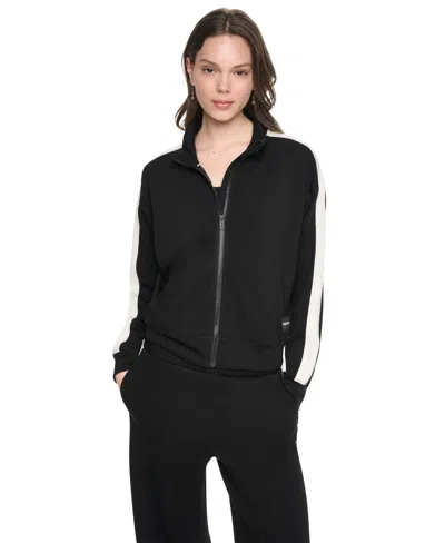 Dkny Sport Women's Side Stripe Scuba Full Zip Jacket In Black