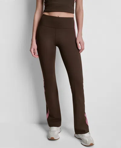 Dkny Sport Women's Side-stripe High-rise Flared Leggings In Brown