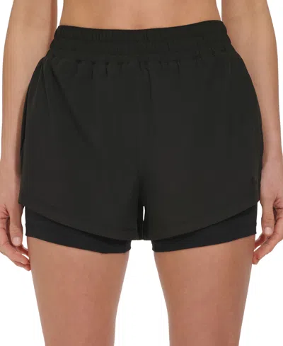Dkny Sport Women's Solid Double-layer Training Shorts In Black