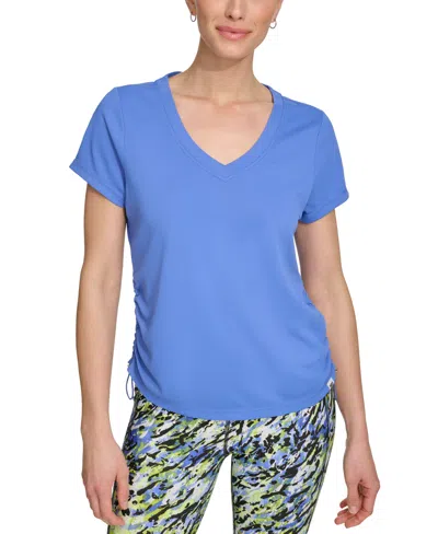 Dkny Sport Women's Solid V-neck Short-sleeve Tech Top In Amparo Blue