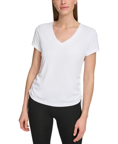 Dkny Sport Women's Solid V-neck Short-sleeve Tech Top In White
