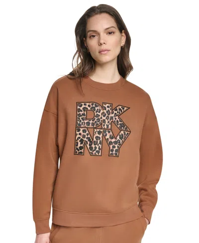 Dkny Sport Women's Stacked Puff Outline Crewneck Sweatshirt In Caramel