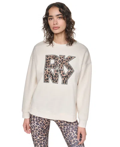 Dkny Sport Women's Stacked Puff Outline Crewneck Sweatshirt In Eggnog