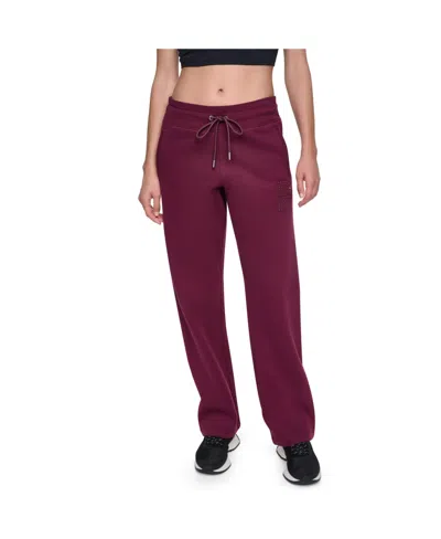 Dkny Sport Women's Stacked Rhinestone Applique High-rise Straight-leg Pants In Burgundy