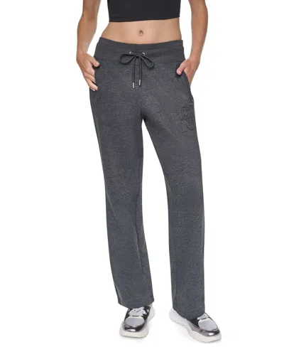 Dkny Sport Women's Stacked Rhinestone Applique High-rise Straight-leg Pants In Gray