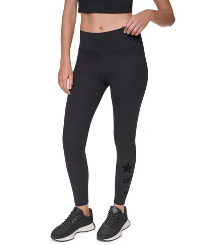 Dkny Sport Women's Star Flocking High-waist 7/8 Leggings In Black