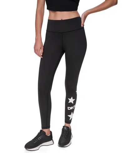 Dkny Sport Women's Star Flocking High-waist 7/8 Leggings In Black