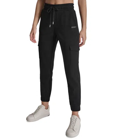 Dkny Sport Women's Studded-logo Cargo Jogger Fleece Sweatpants In Black