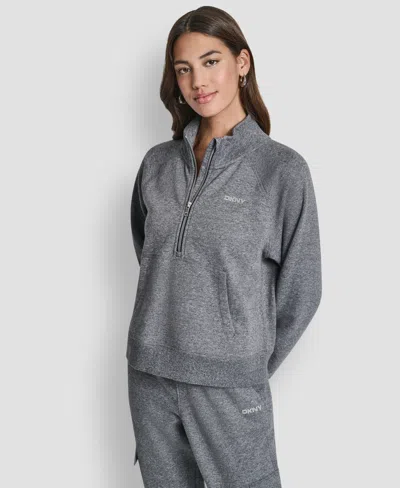Dkny Sport Women's Studded-logo Half-zip Sweatshirt In Gray