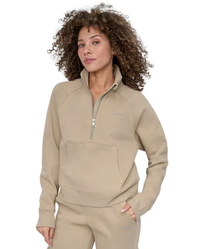 Dkny Sport Women's Studded-logo Half-zip Sweatshirt In Brown