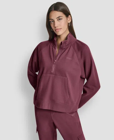 Dkny Sport Women's Studded-logo Half-zip Sweatshirt In Brown