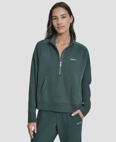 Dkny Sport Women's Studded-logo Half-zip Sweatshirt In Green