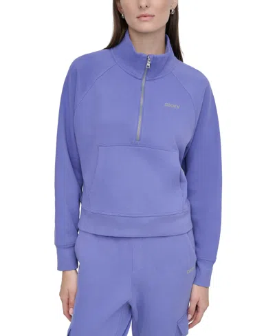 Dkny Sport Women's Studded-logo Half-zip Sweatshirt In Optic Heather
