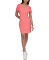 Dkny Sport Women's Studded-logo V-neck T-shirt Dress In Coral Crush