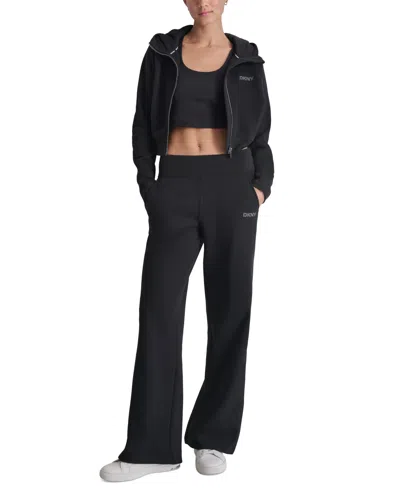 Dkny Sport Women's Studded-logo Wide-leg Pants In Black
