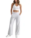 Dkny Sport Women's Studded-logo Wide-leg Pants In Optic Heather