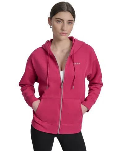 Dkny Sport Women's Studded Mini-logo Full-zip Fleece Hoodie In Purple