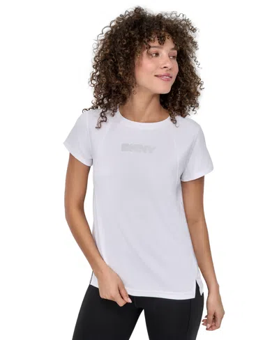 Dkny Sport Women's Tech Logo Raglan-sleeve T-shirt In White