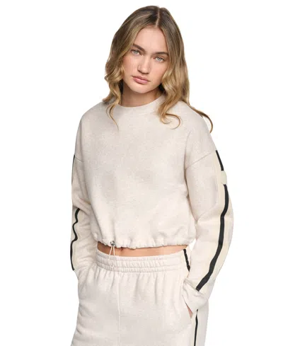 Dkny Sport Women's Textured Tape Bungee Waist Cropped Crewneck Sweatshirt In Gray