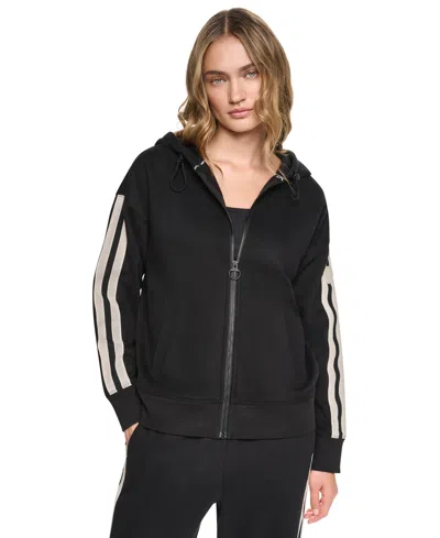Dkny Sport Women's Textured Tape Full-zip Hoodie In Black