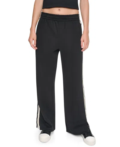 Dkny Sport Women's Textured Tape High-rise Straight Track Pants In Black