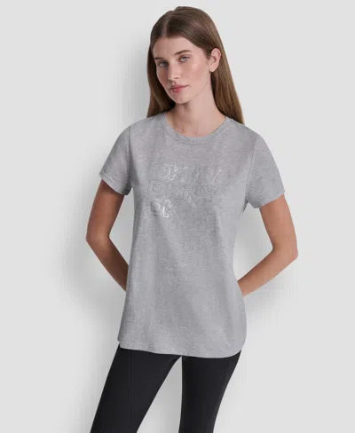 Dkny Sport Women's Triple Rhinestone Foil Logo T-shirt In Gray