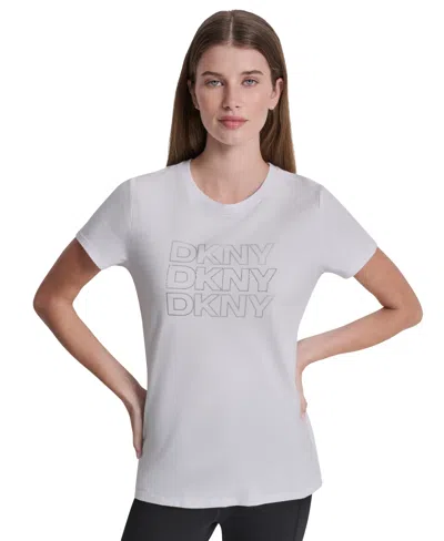 Dkny Sport Women's Triple Rhinestone Foil Logo T-shirt In White