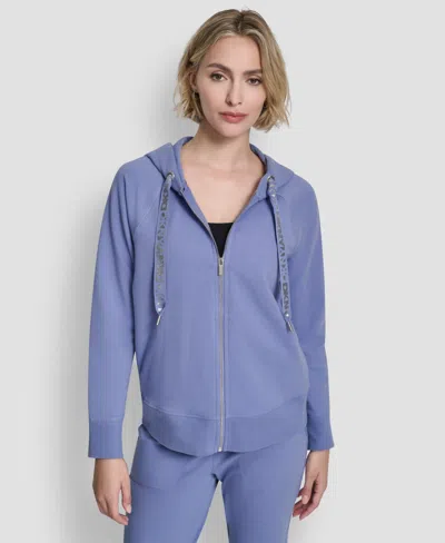 Dkny Sport Women's Two-tone Logo Drawcord Zip Hoodie In Blue