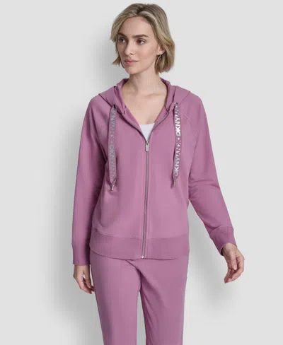 Dkny Sport Women's Two-tone Logo Drawcord Zip Hoodie In Pink