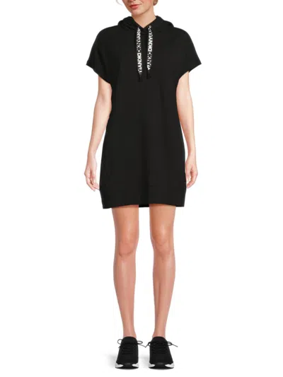 Dkny Sport Women's Two-tone Logo Hooded Minidress In Black