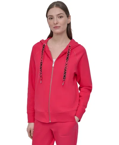 Dkny Sport Women's Two-tone Zip-front Long-sleeve Hoodie In Red