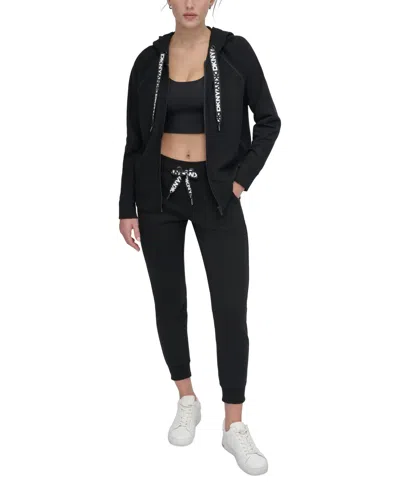 Dkny Sport Women's Two-tone Zip-front Long-sleeve Hoodie In Black